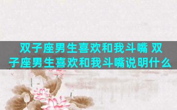 双子座男生喜欢和我斗嘴 双子座男生喜欢和我斗嘴说明什么